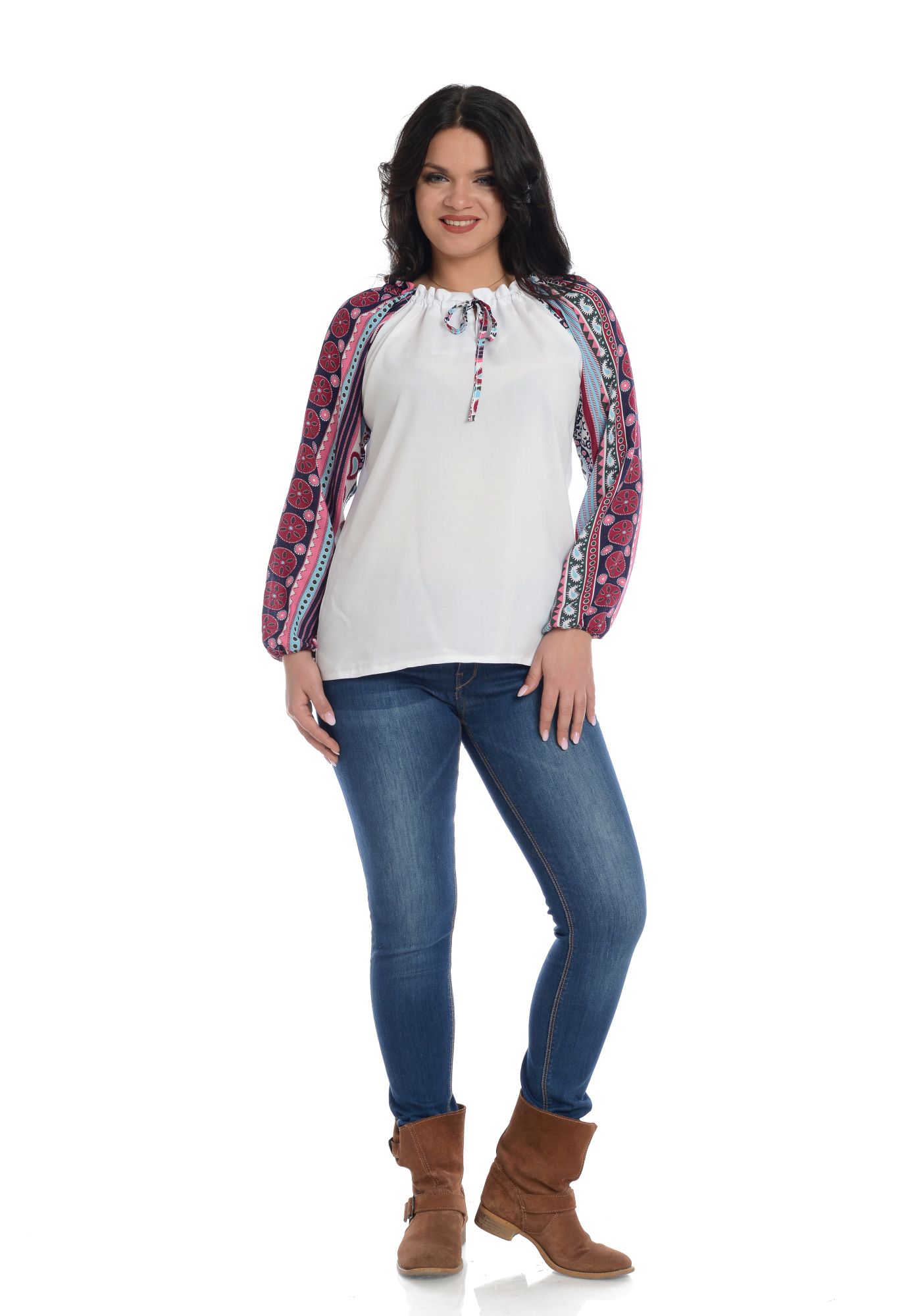 Bluza IE Dama Alba cu Maneci Imprimeu